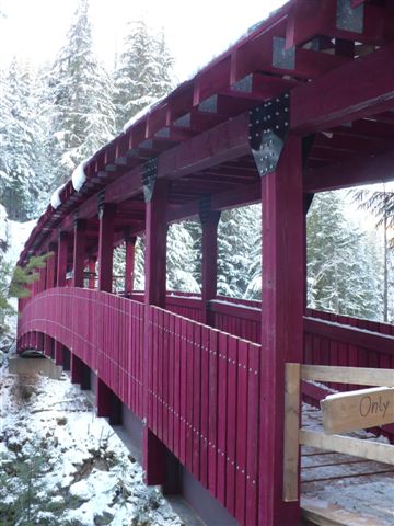 Covered wooden pedestrian bridge in Kaslo, BC